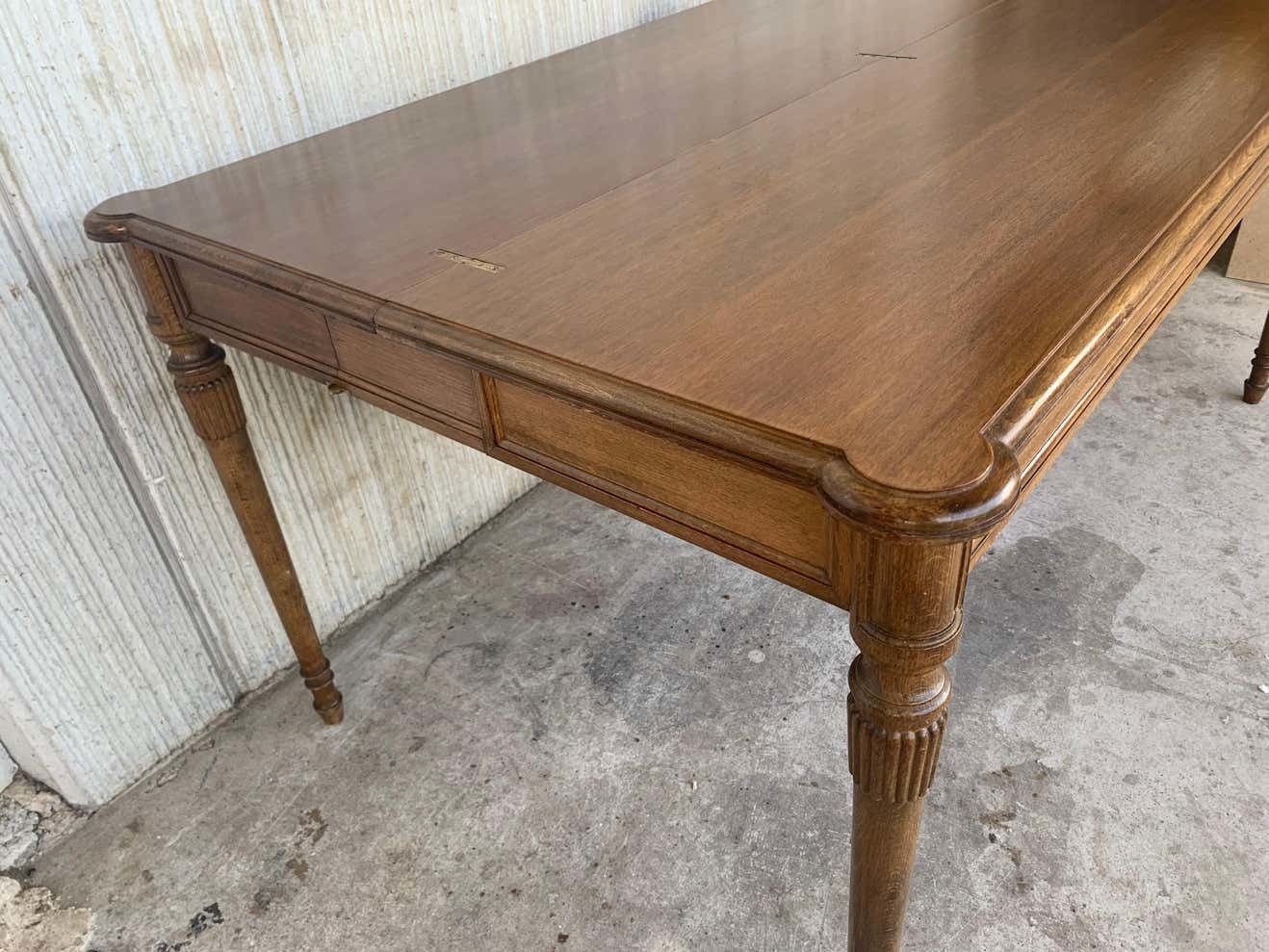 photo for sale Console convertible de style Louis XVI en chêne, table à manger avec garniture en laiton