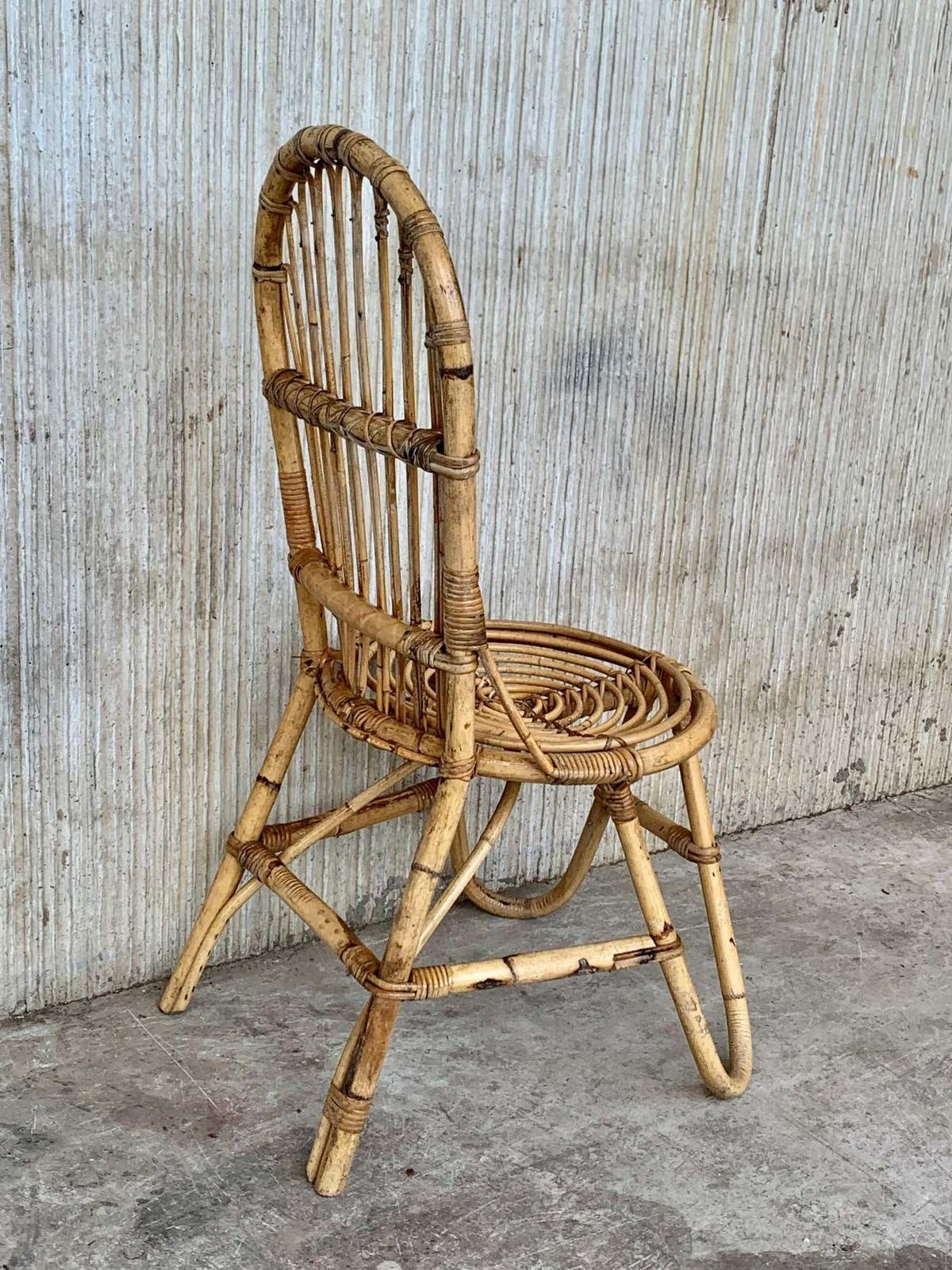 Set Of Five French Bamboo And Rattan French Sculptural Dining Chairs Circa 1970 photo vinterior