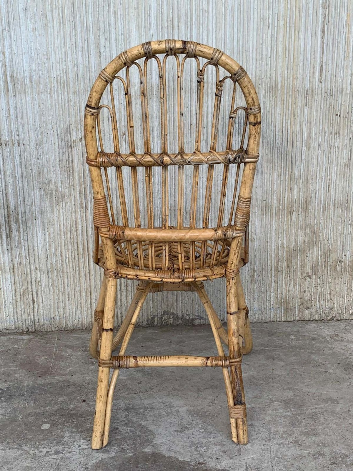 Set Of Five French Bamboo And Rattan French Sculptural Dining Chairs Circa 1970 photo vintage