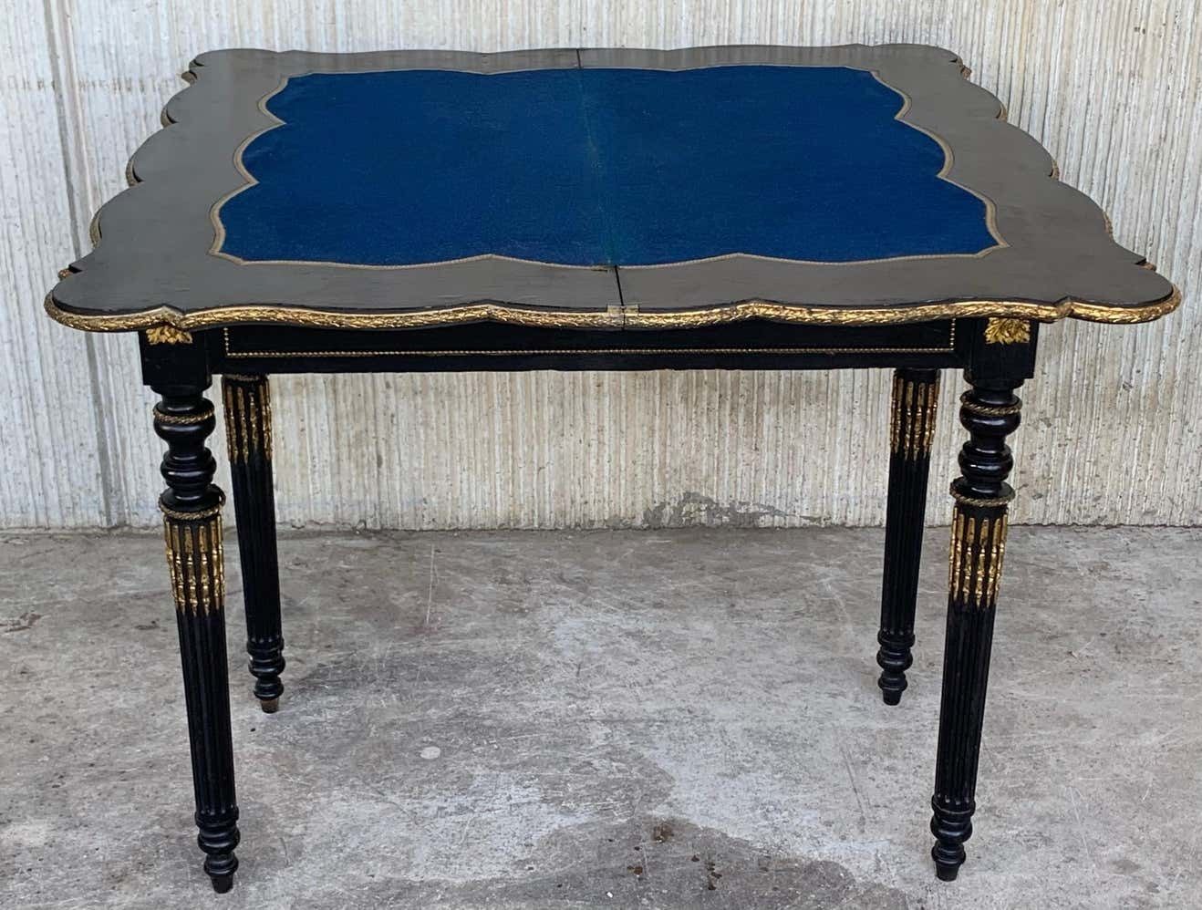 Table de jeu pliante française ébonisée, montures en bronze, XIXe siècle photo 5066.0