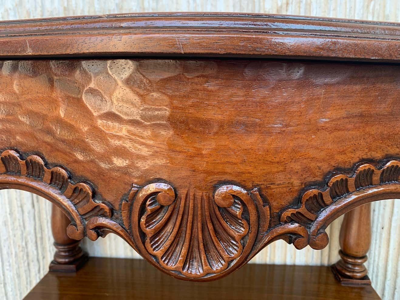 photo furniture 19th Century Pair Of Catalan, Spanish Nightstands With Drawers & Low Open Shelf