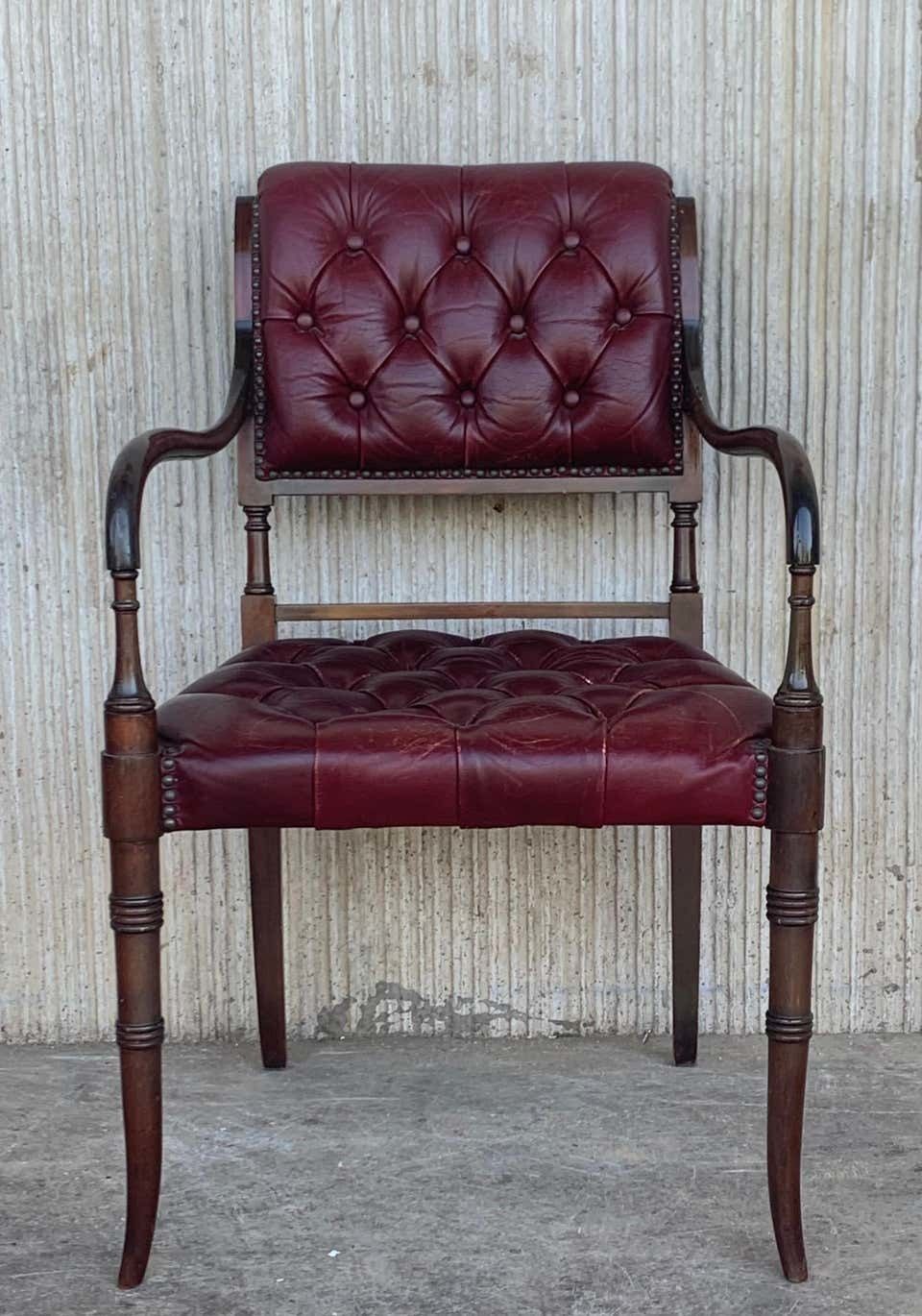 Set Of Ten Restored Vintage Chesterfield Hardwood Red Leather Dining Armchairs photo furniture