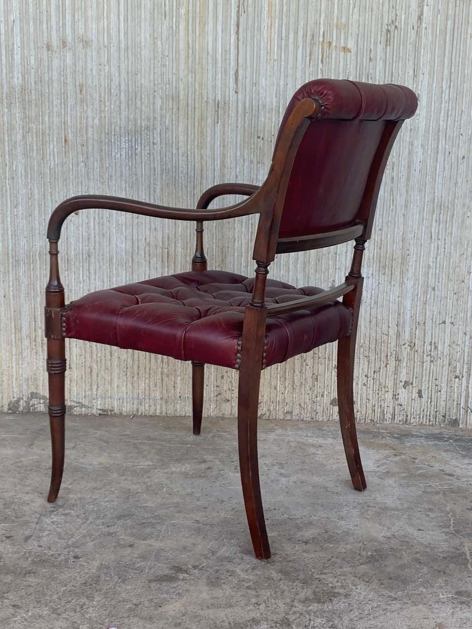 Set Of Ten Restored Vintage Chesterfield Hardwood Red Leather Dining Armchairs photo vinterior