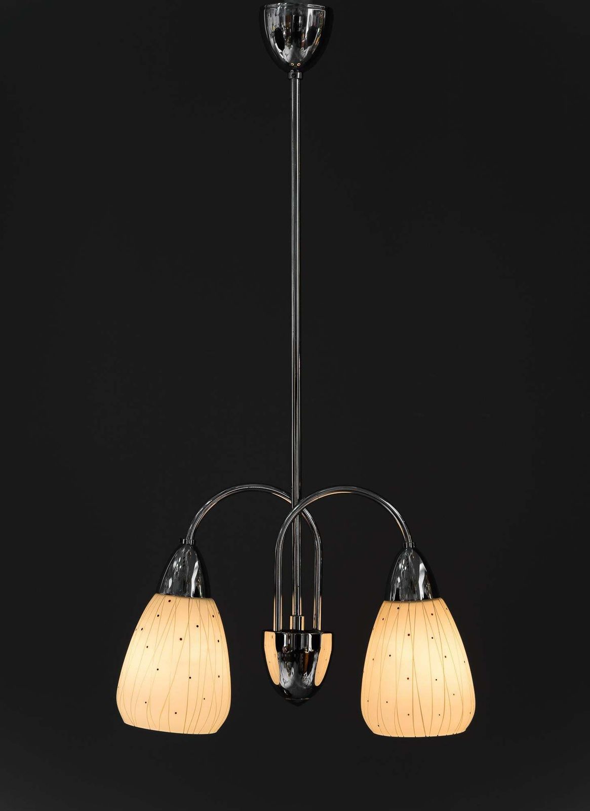 Lighting Nickel Pendant With Original Glass Shades Vienna Around 1950s photo