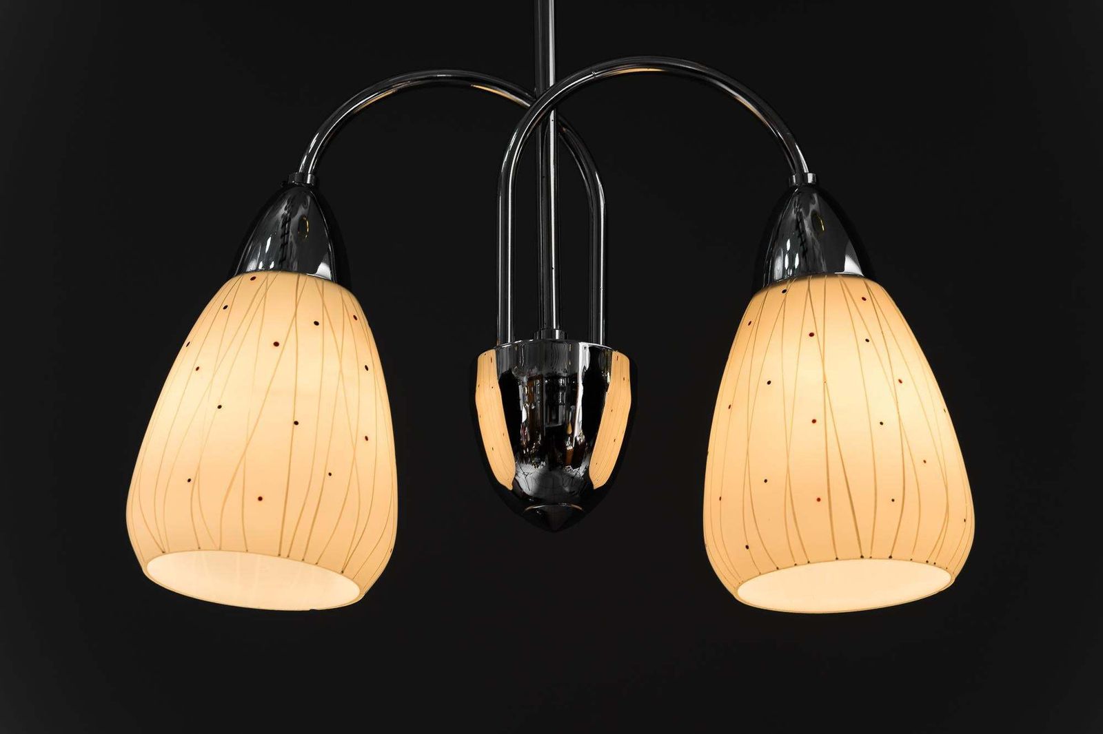 photo vinterior Nickel Pendant With Original Glass Shades Vienna Around 1950s