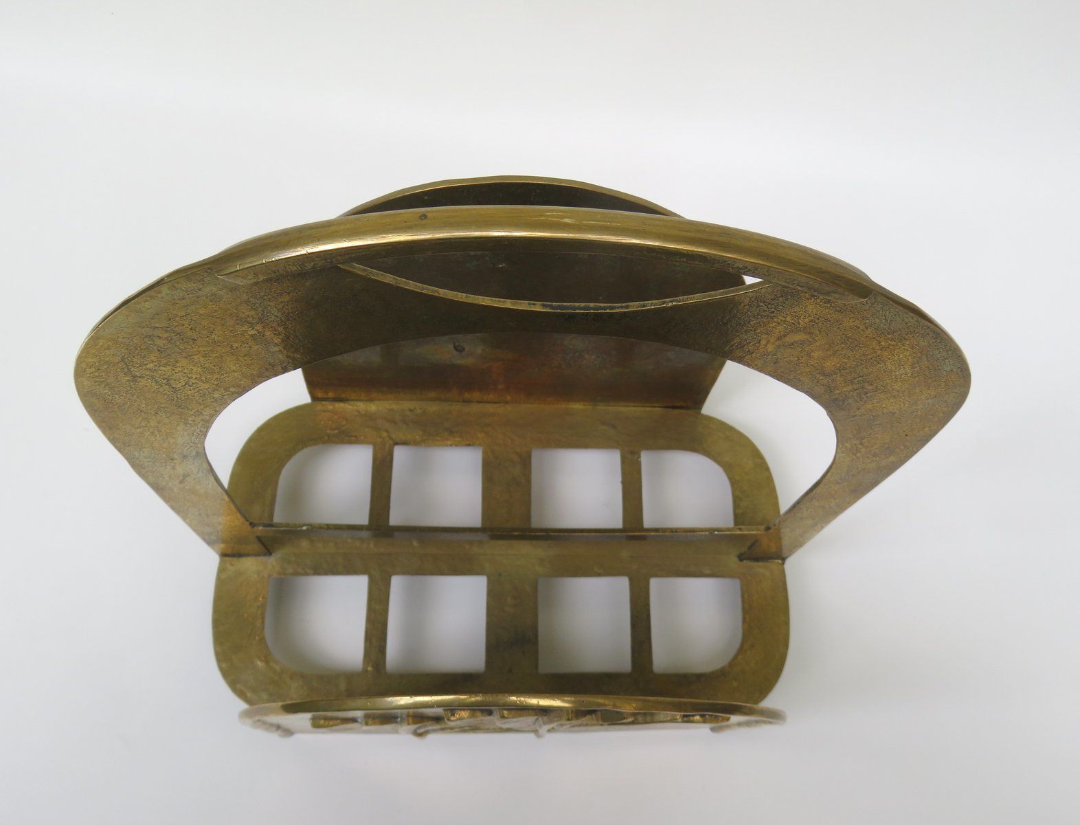 photo furniture Brutalist Style Brass Magazine Rack With Floral Elements, 1970s