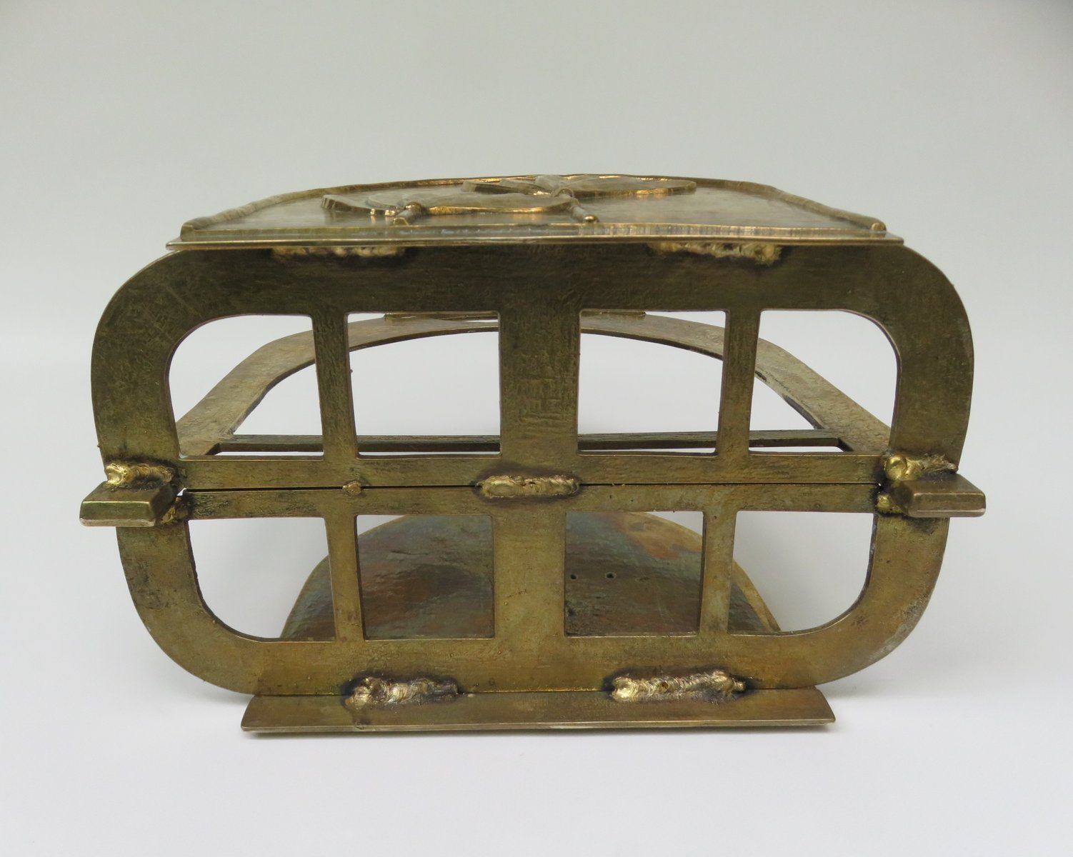 Home Decor Brutalist Style Brass Magazine Rack With Floral Elements, 1970s photo