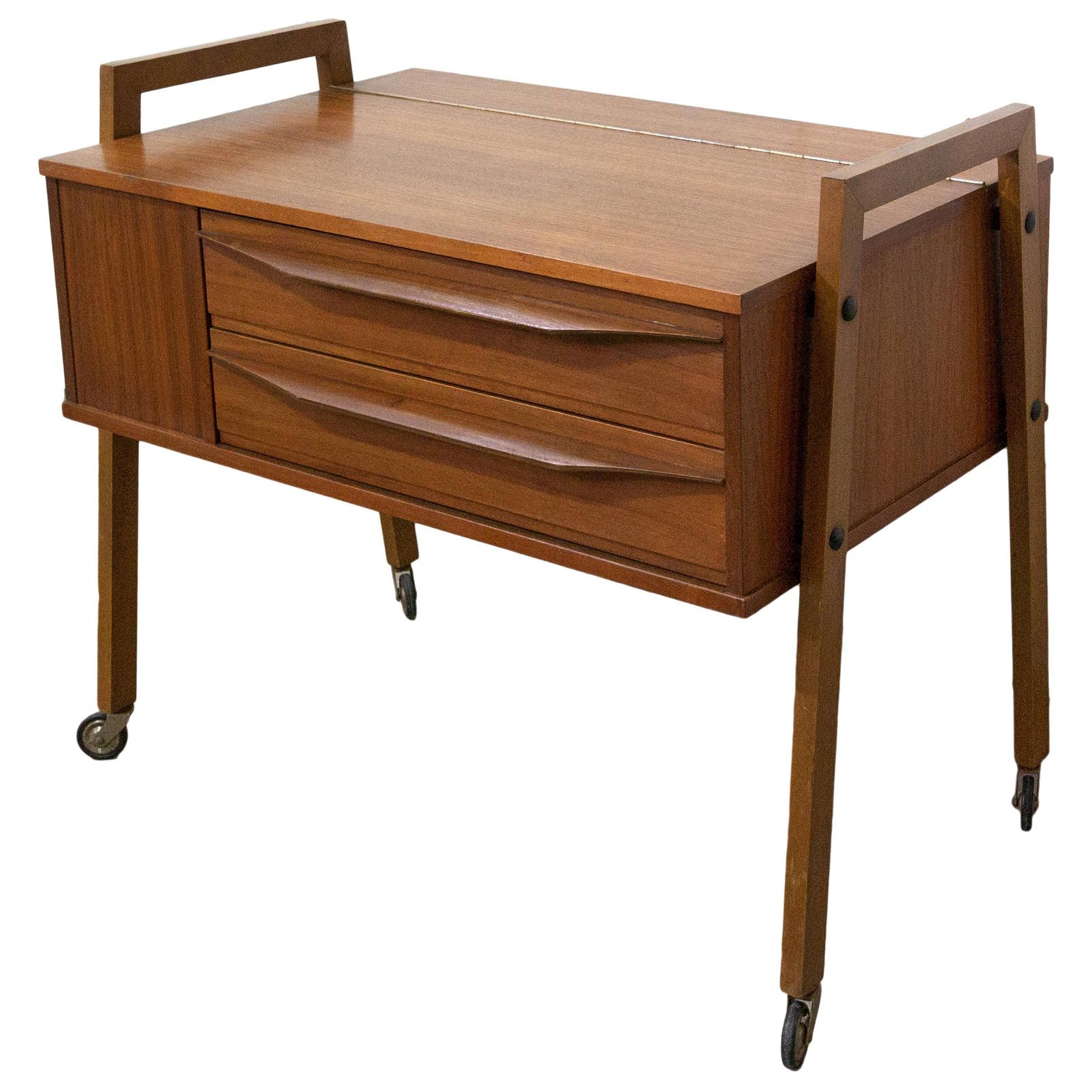 Table d'appoint scandinave en teck sur roulettes, mid-century