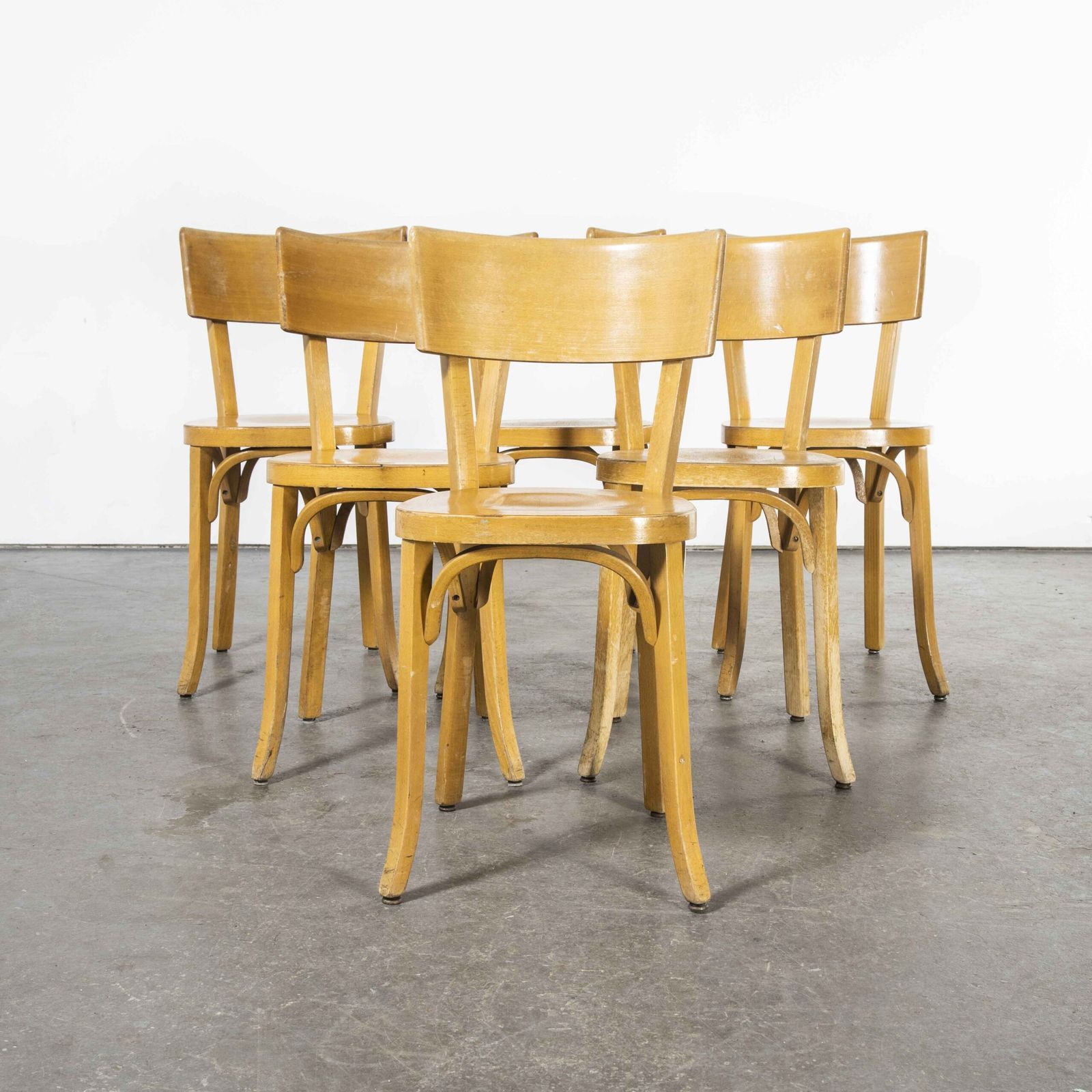 1950’s French Baumann Blonde Beech Bentwood Dining Chairs – Set Of Six