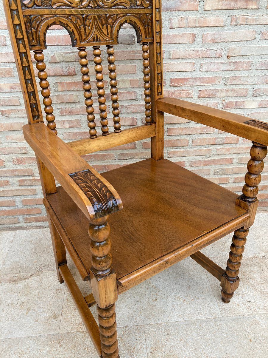 19th Century French Carved Oak Turned Wood Armchair photo Furniture