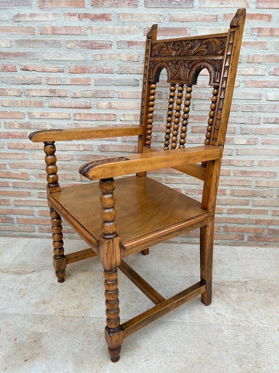 19th Century French Carved Oak Turned Wood Armchair photo 3178.0