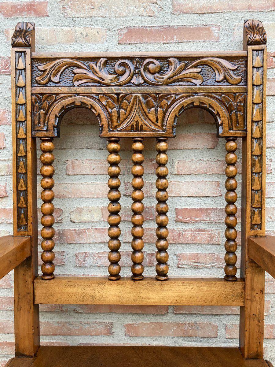 19th Century French Carved Oak Turned Wood Armchair photo buy