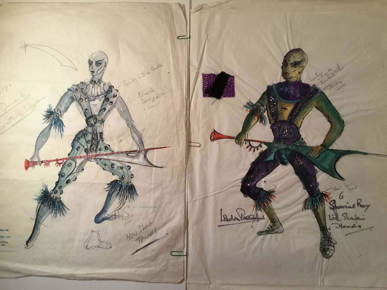 Fabulous Pair Of Original Theatre/Ballet Costume Designs By Robert St John Roper “Aladdin “ At The London Palladium 1956 photo furniture