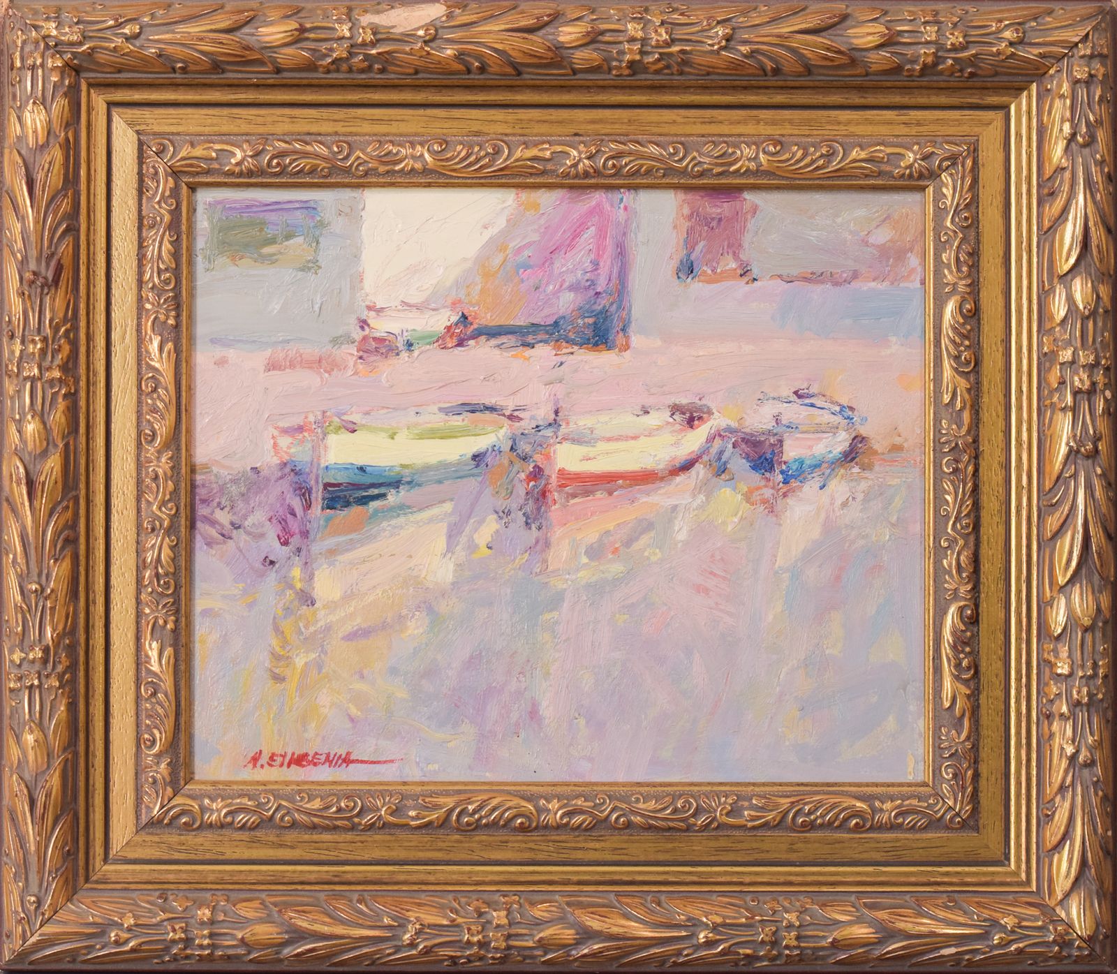 Post Impressionist Oil Painting Of Fishing Boats photo furniture