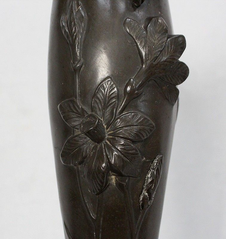 Top Pewter Vase, Young Woman Picking A Water Lily, Signed P. Jean, Art Nouveau, Early 20th Century photo buy