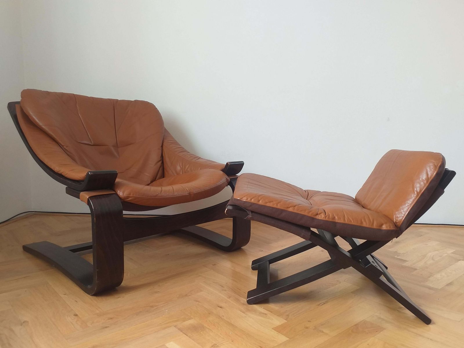 Midcentury Lounge Chair Kroken With Ottoman, Ake Fribytter, Nelo, Sweden, 1970s photo 1602.0