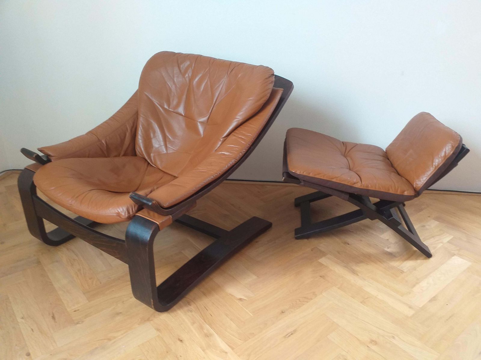 Midcentury Lounge Chair Kroken With Ottoman, Ake Fribytter, Nelo, Sweden, 1970s photo vintage