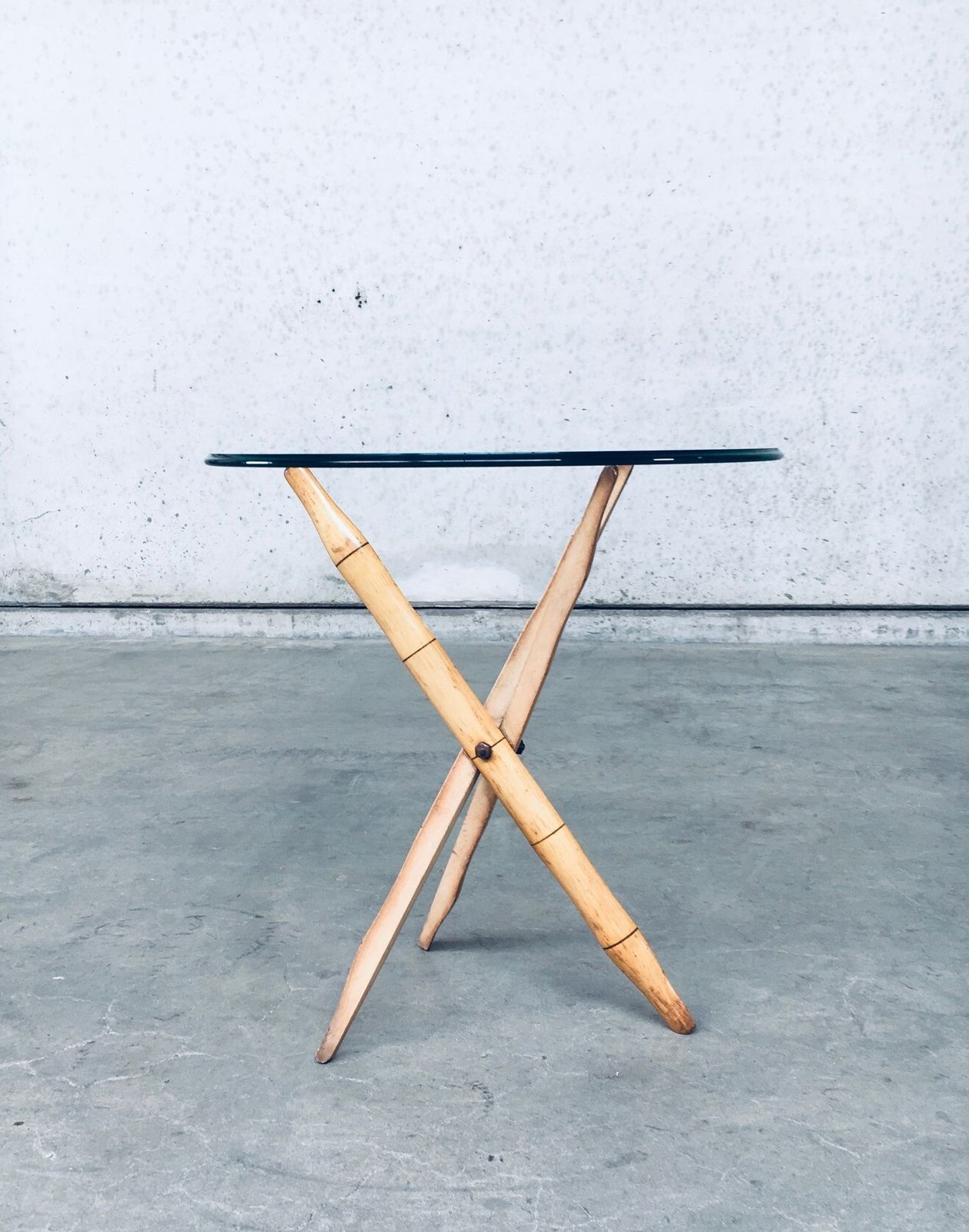 1970's Design Faux Bamboo Folding Tripod Side Table photo Furniture