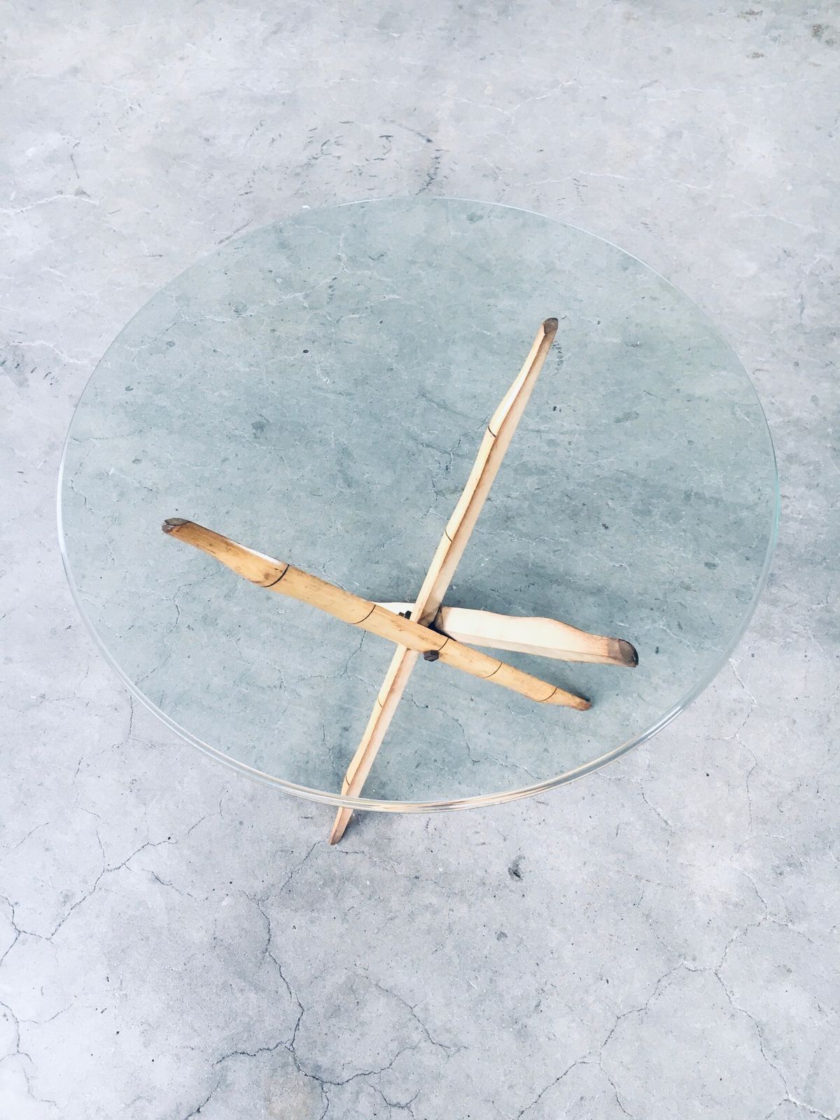 photo furniture 1970's Design Faux Bamboo Folding Tripod Side Table