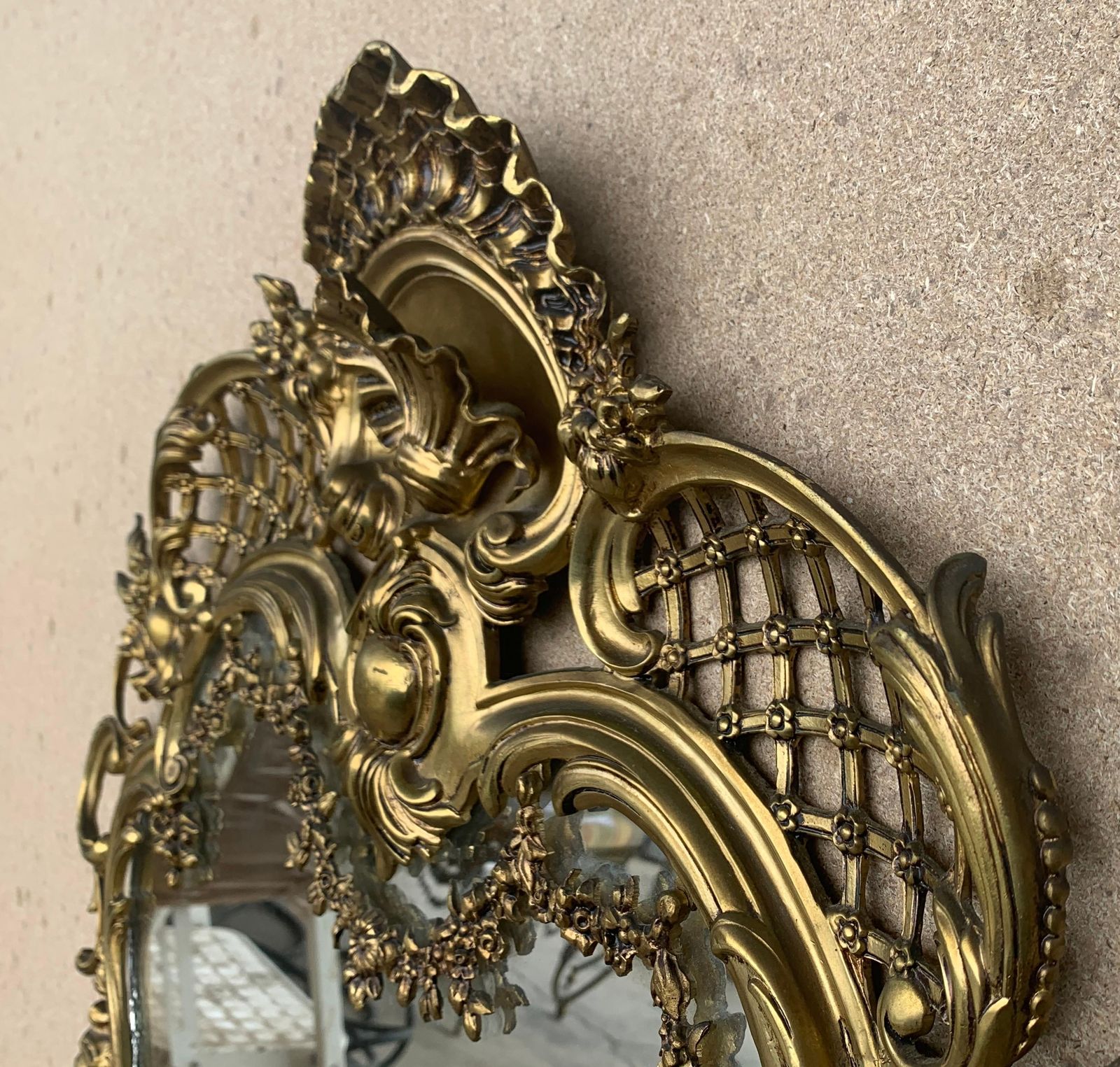 19th French Baroque Handmade Bronze Mirror With Reliefs photo for sale