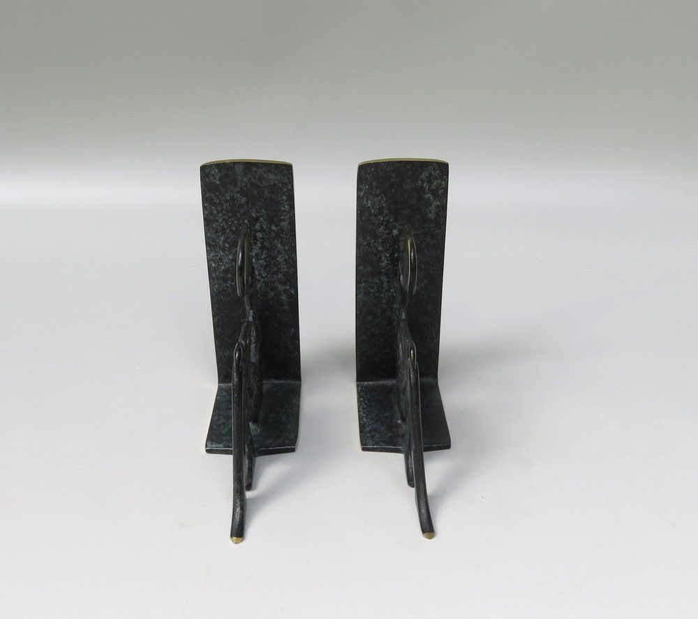 Reading Girl Bookends In Brass With Black Green Patina, 1950s, Set Of 2 photo Home Decor