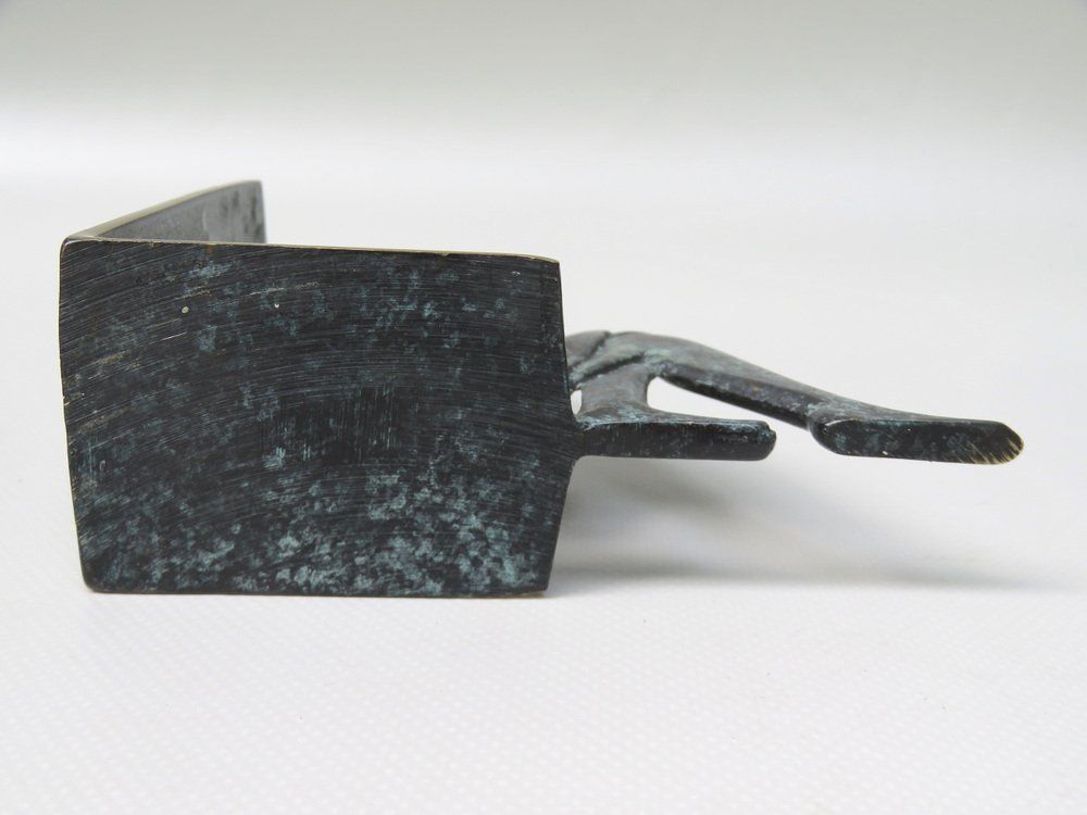 photo vinterior Reading Girl Bookends In Brass With Black Green Patina, 1950s, Set Of 2