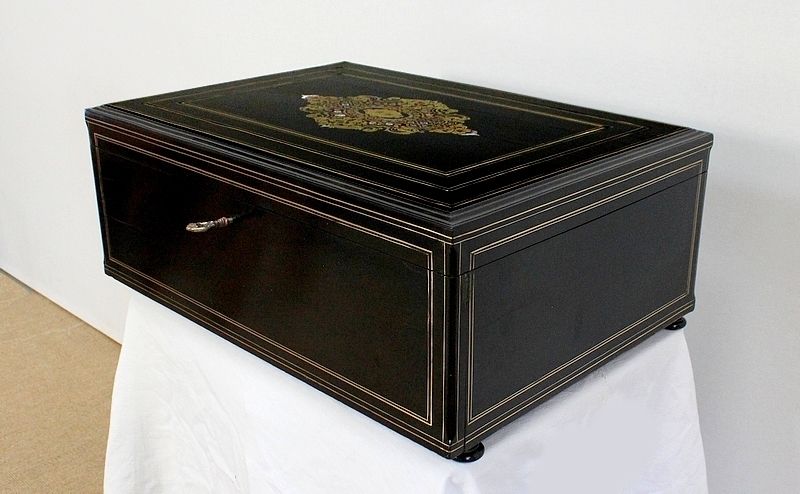 Travel Writing Case In Blackened Wood And Inlays, Napoleon III Period, Mid 19th Century photo Furniture