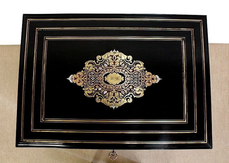 Travel Writing Case In Blackened Wood And Inlays, Napoleon III Period, Mid 19th Century photo vinterior