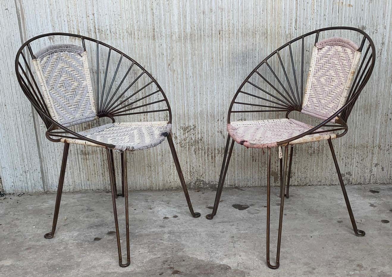 Pair Mid Century Hoop Chairs With Caned Seat And Back photo Garden Furniture