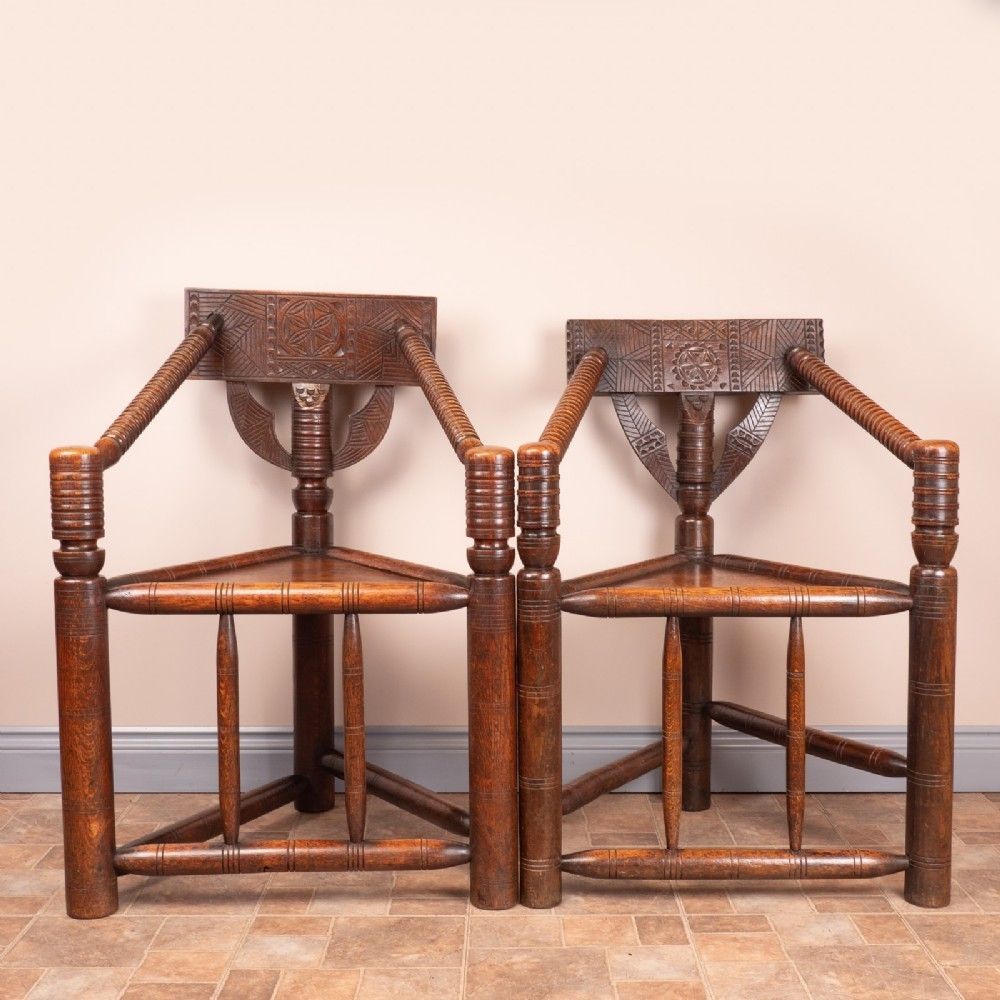Furniture Ladies & Gents Pair Of 19thc 'Old Saxon' Turned Oak Chairs photo