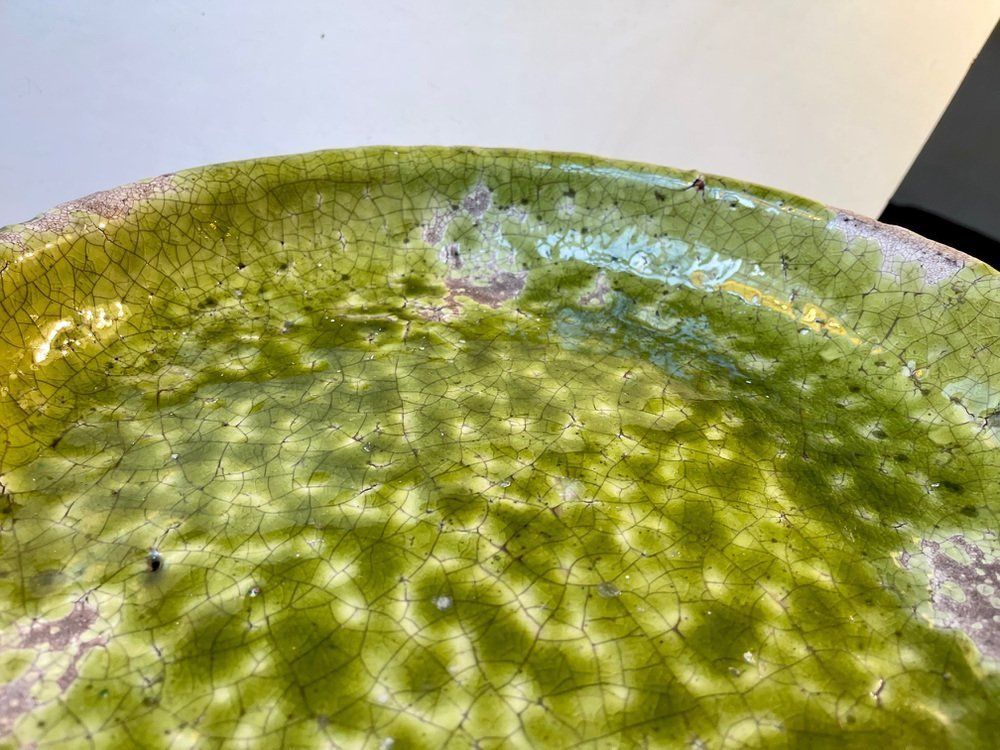 Large Green Stoneware Centerpiece In Raku Crackle Glaze photo buy