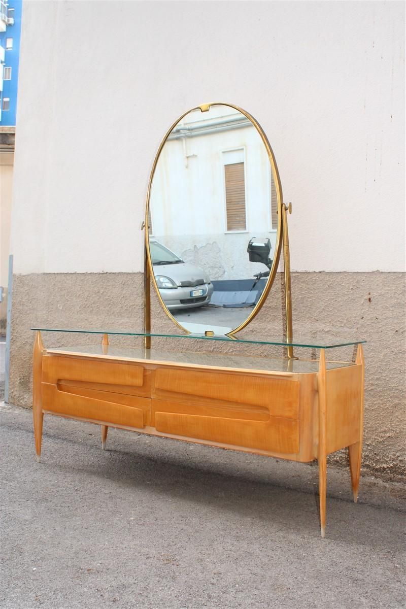 Silvio Cavatorta Chest Of Drawers In Maple With Mirror And Brass Mid Century photo vintage