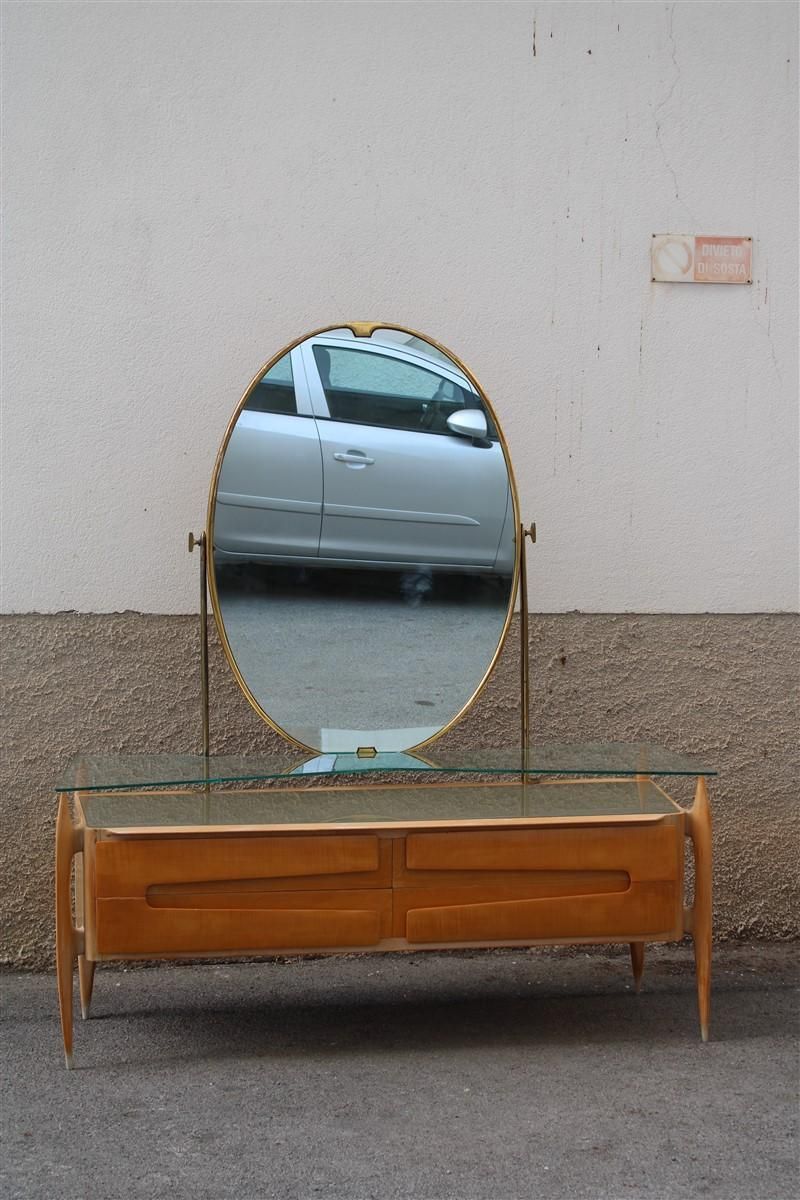 Furniture Silvio Cavatorta Chest Of Drawers In Maple With Mirror And Brass Mid Century photo