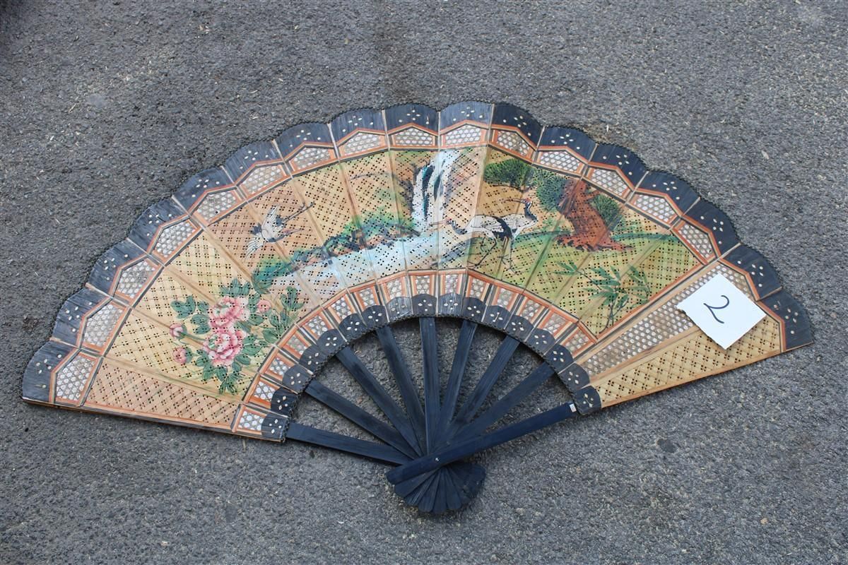 Decorative Mid Century Chinese Fan In Paper Decorated Painted Wooden Structure photo furniture