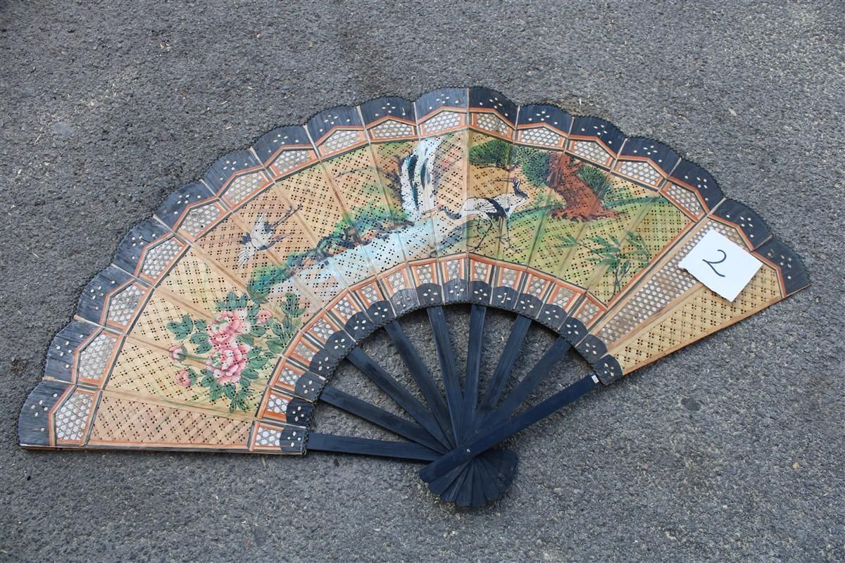 Decorative Mid Century Chinese Fan In Paper Decorated Painted Wooden Structure photo buy