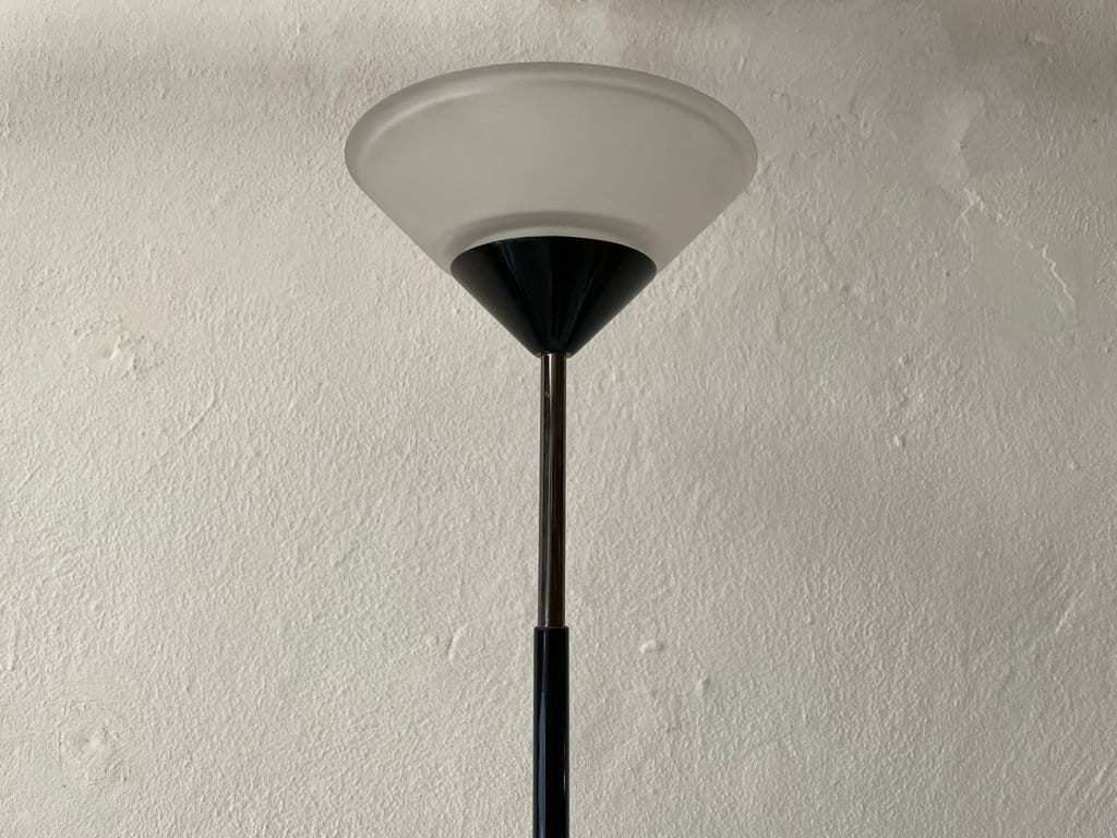 Italian Modern Conical Glass And Black Metal Floor Lamp, 1970s, Italy