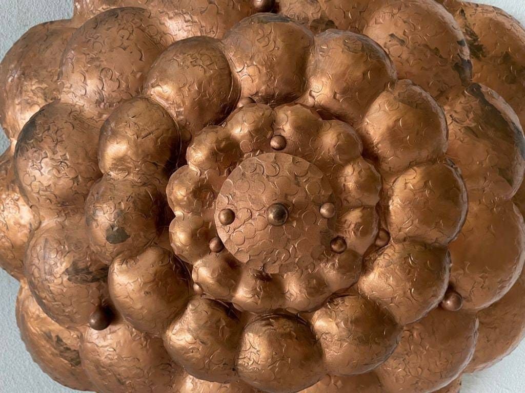 Copper Handcrafted Metal Flower Shaped Single Sconce Or Flush Mount Ceiling, 1950s photo buy