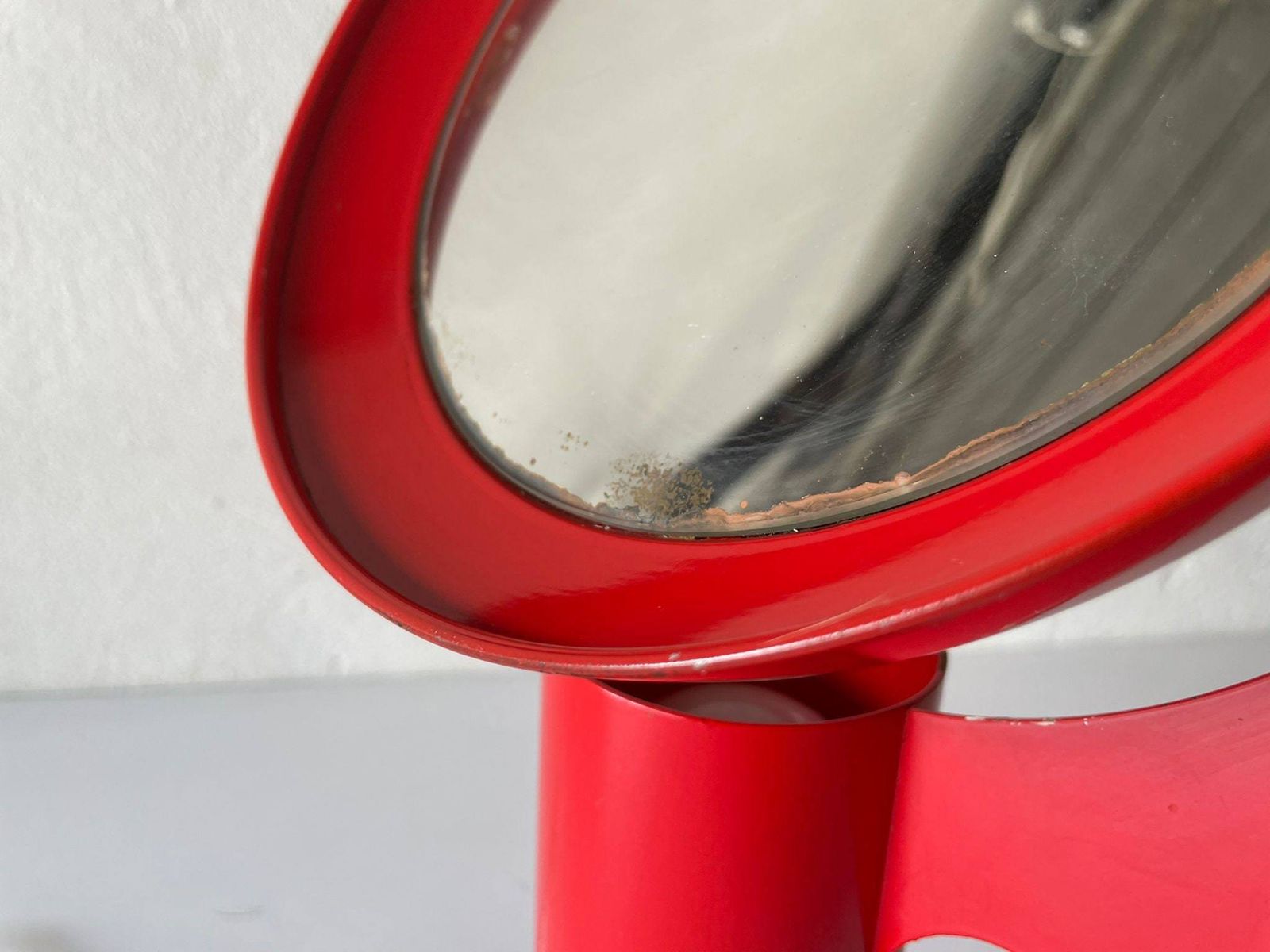 Red Metal Illuminated Space Age Table Mirror, 1970s, Italy photo vintage