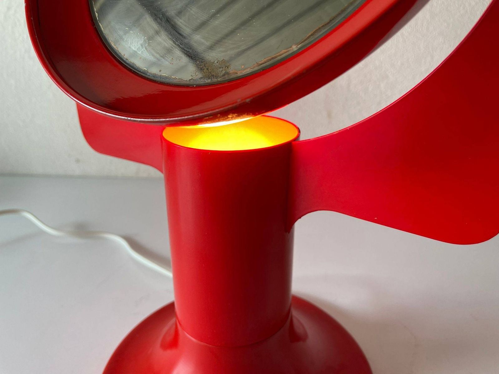 photo furniture Red Metal Illuminated Space Age Table Mirror, 1970s, Italy