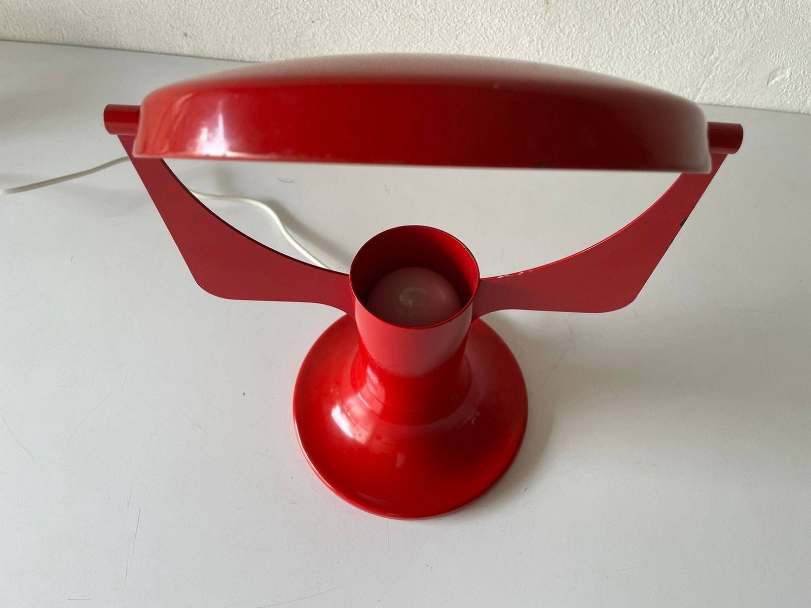 photo for sale Red Metal Illuminated Space Age Table Mirror, 1970s, Italy