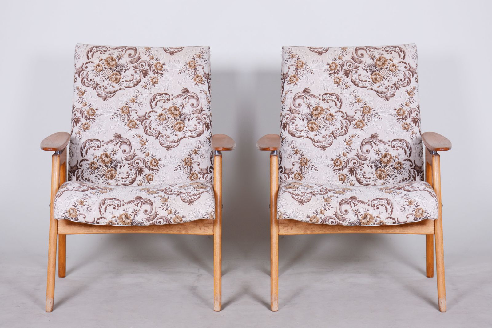 Pair Of Beige Midcentury Armchairs, Made In Czechia, 1950s. Original Condition photo Furniture