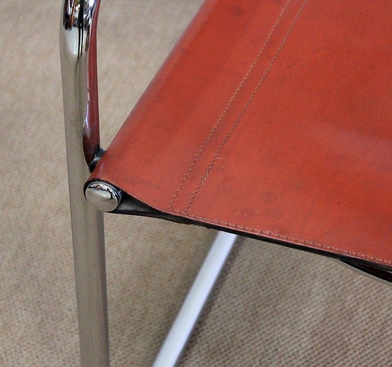 photo furniture Suite Of 4 Leather Armchairs Signed Matteo Grassi   1960s