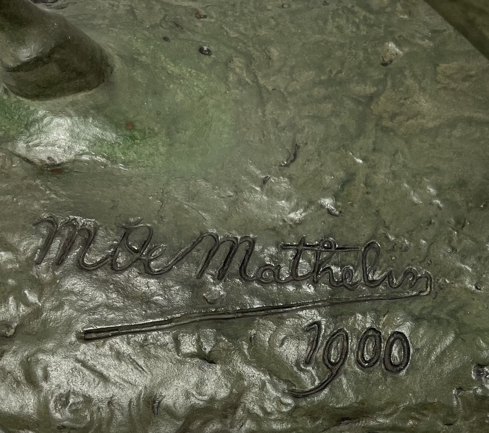 Horse Walking In Bronze With Green Patina. Signed On The Base M.De Mathelin 1900 photo for sale