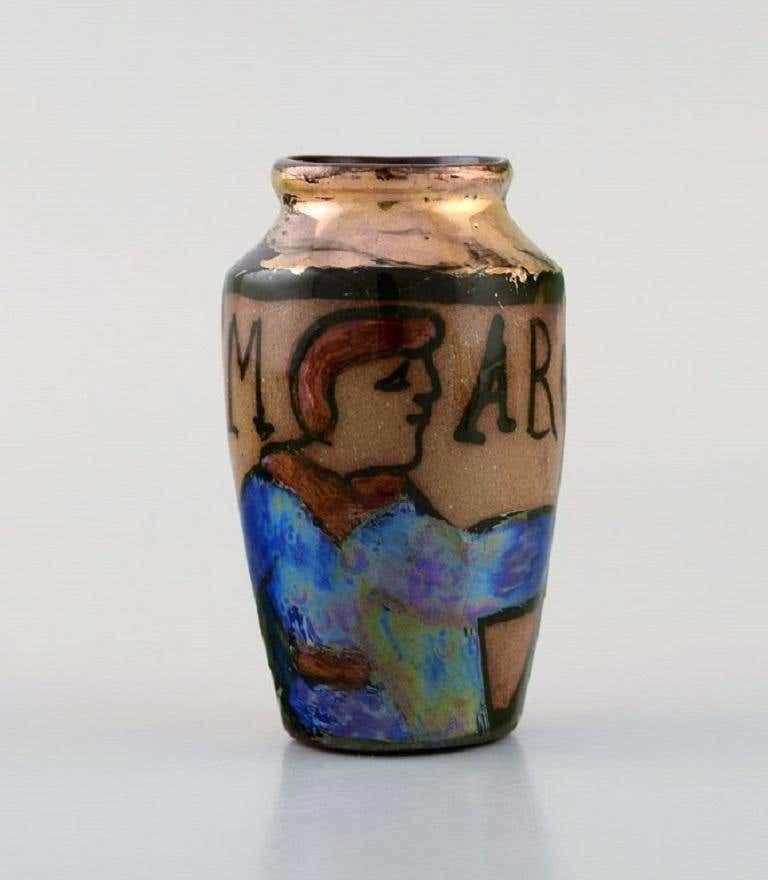 Bayeux, France, Two Miniature Vases In Hand Painted Glazed Ceramics photo furniture