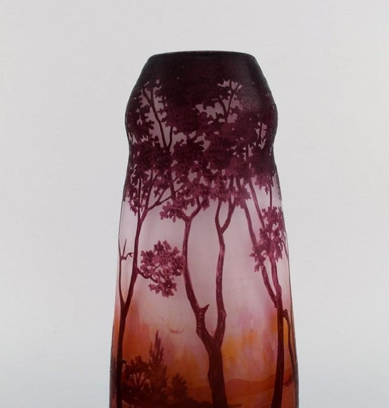 Daum Nancy, France, Large Antique Vase In Art Glass With Landscape And Trees photo 3790.0