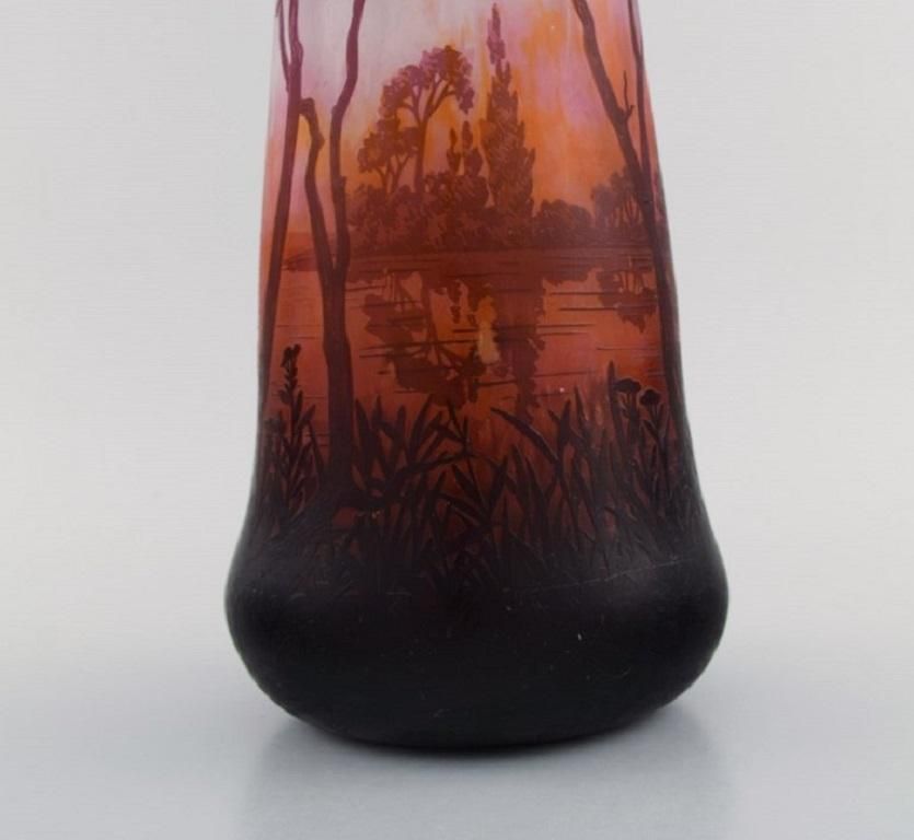 Daum Nancy, France, Large Antique Vase In Art Glass With Landscape And Trees photo buy