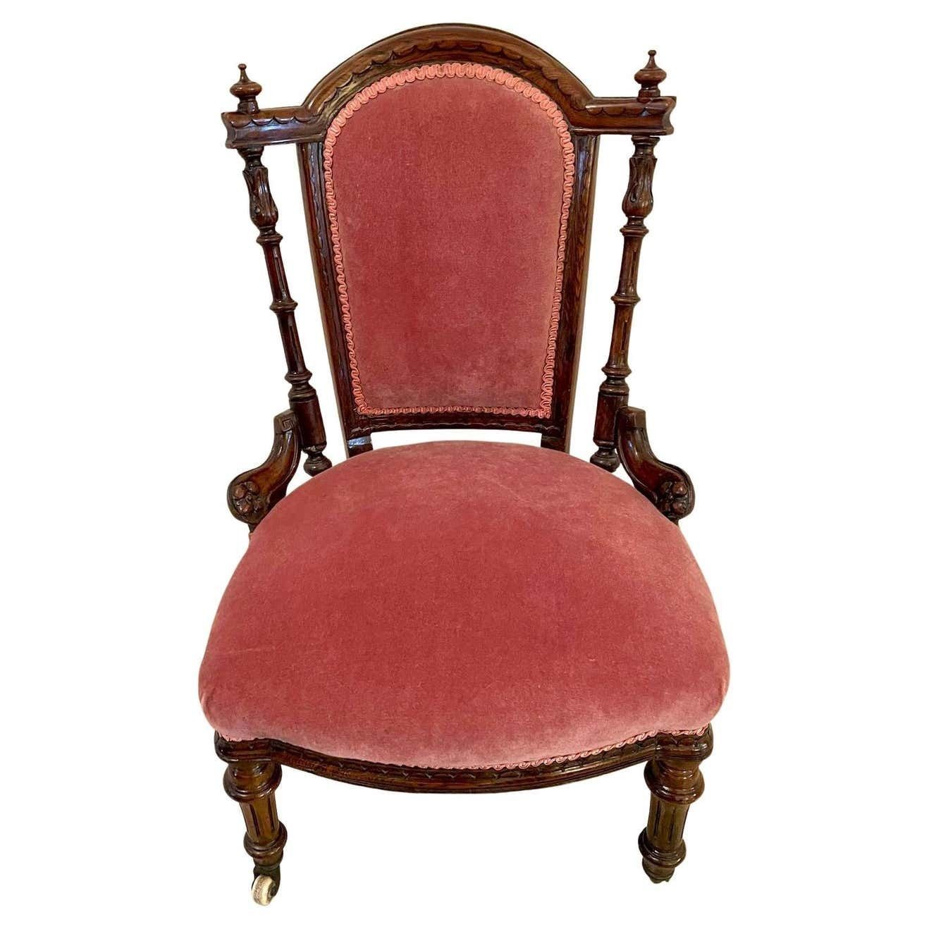 Quality 19th Century Antique Victorian Walnut Carved Ladies Chair photo furniture