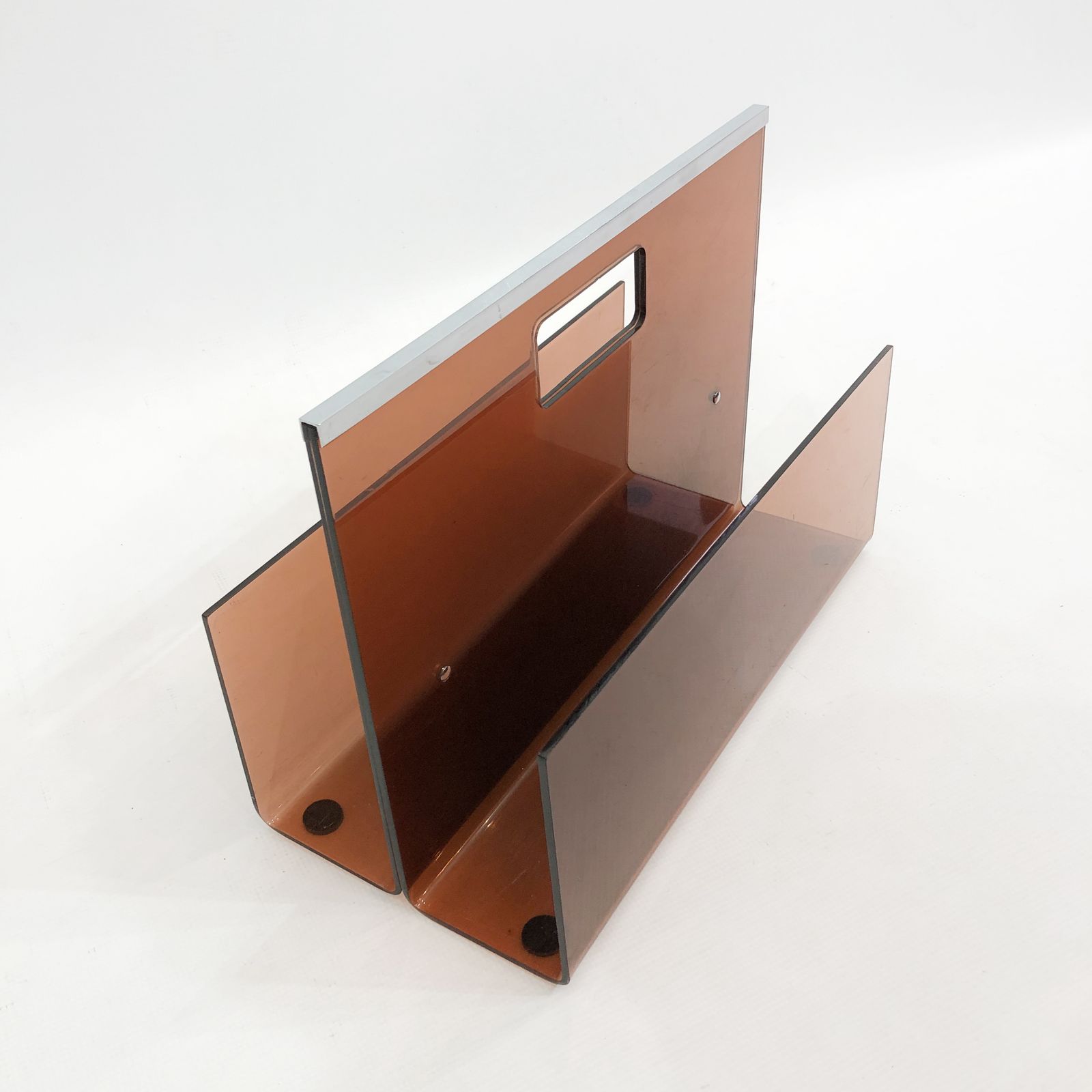 Michel Dumas Smoked Acrylic Magazine Rack 1970s Hollywood Regency Modernism photo 400.0
