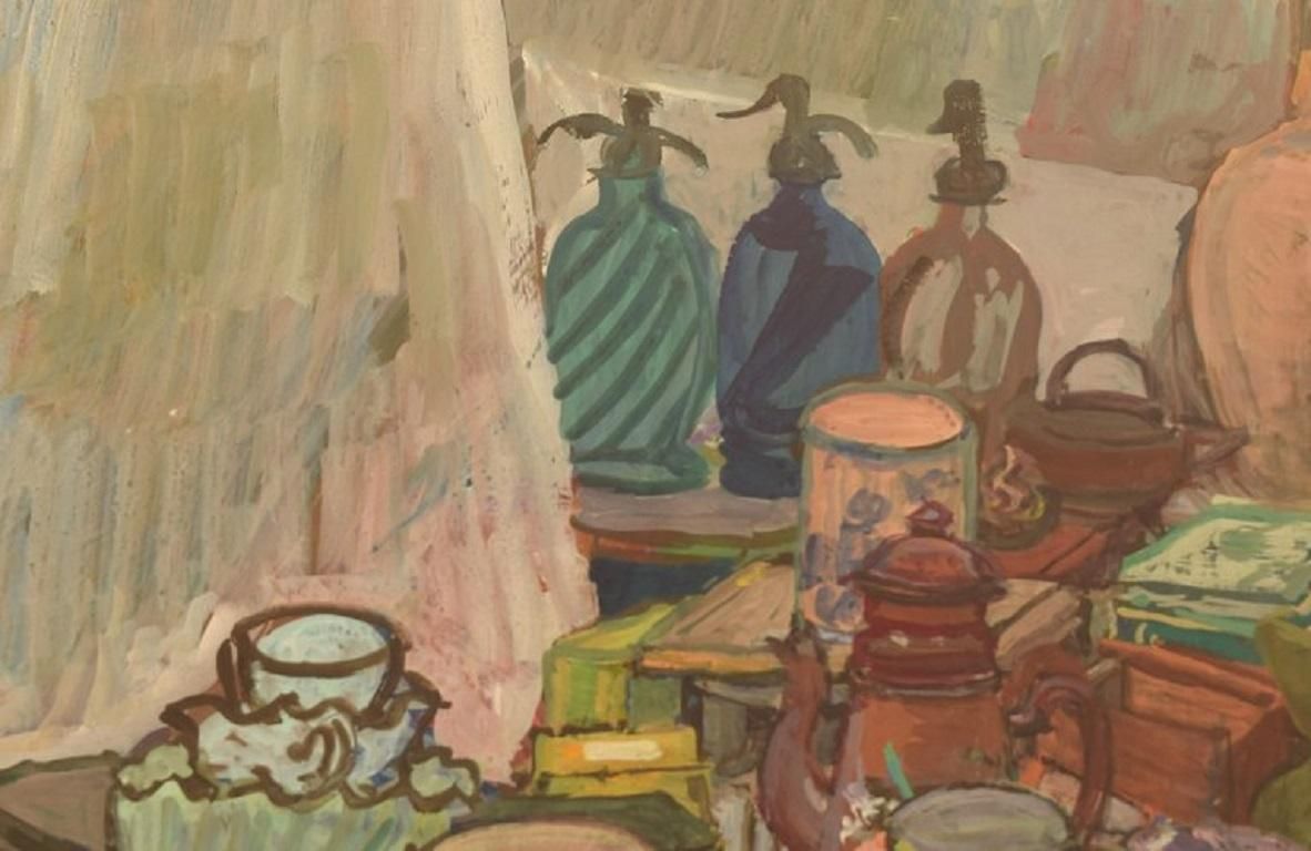 Naomi Vicas 'B. 1920', French Artist, Gouache On Paper, Still Life, Mid 20th C photo for sale