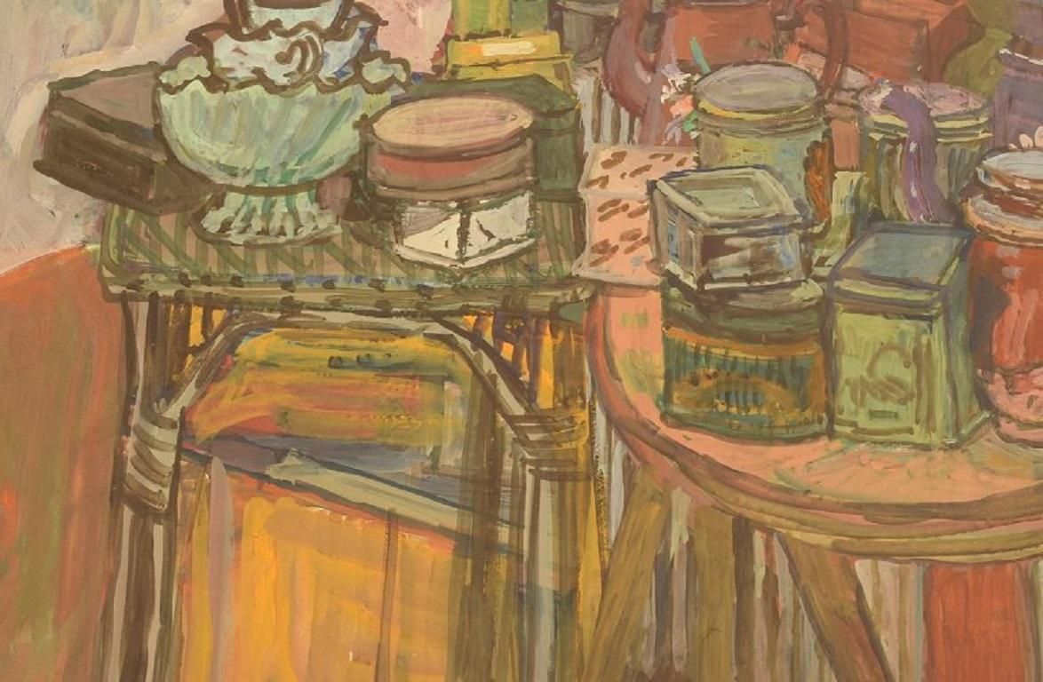 Naomi Vicas 'B. 1920', French Artist, Gouache On Paper, Still Life, Mid 20th C photo Art